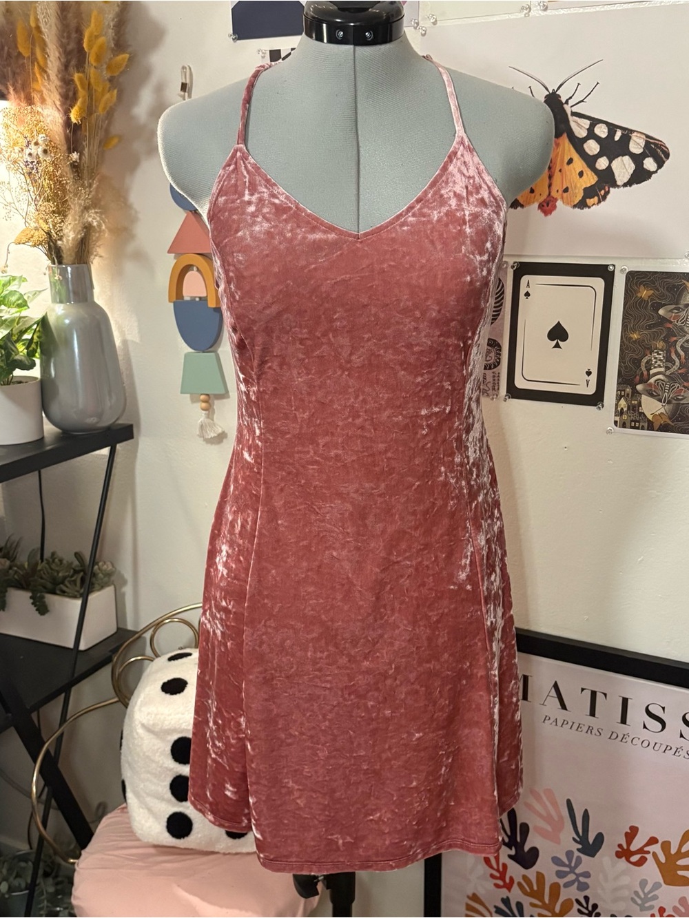 Arizona Jean Co. Pink Crushed Velvet Strappy Mini Dress Size M